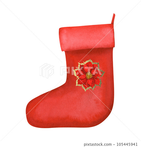 Watercolor Christmas empty red stocking isolated on white background Watercolor Christmas empty red stocking isolated on white background 105445941