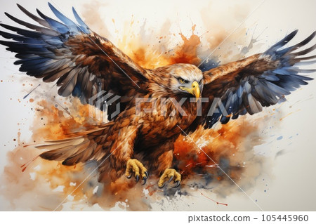 Watercolor abstract illustration of a golden eagle. 105445960