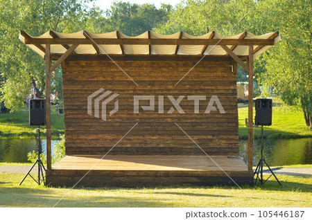 Outdoor wooden stage in outdoor parks open air Outdoor wooden stage in outdoor parks open air 105446187