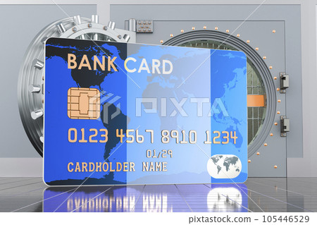 Credit card with opened bank vault, 3D rendering Credit card with opened bank vault, 3D rendering 105446529
