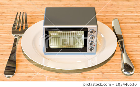 Dinner plate with Convection Toaster Oven with Rotisserie and Grill, 3D rendering 105446530