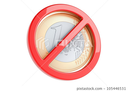 Euro coin with forbidden symbol. 3D rendering 105446531