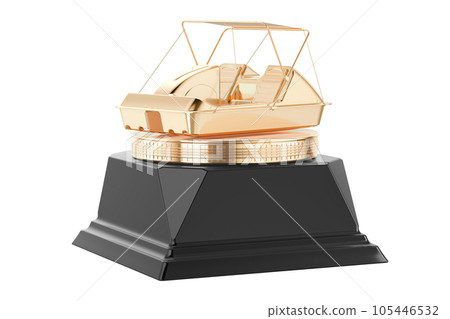 Golden Paddle Boat Award Trophy Pedestal. 3d Rendering 105446532