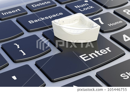 Hydromassage tub on laptop keyboard. 3D rendering Hydromassage tub on laptop keyboard. 3D rendering 105446755