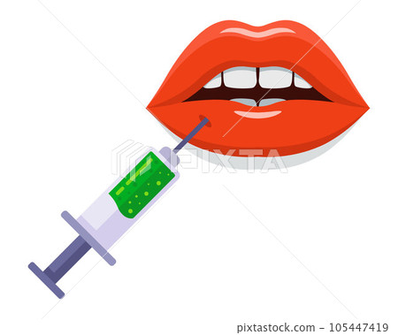 inject botox into the lips. female beauty. 105447419