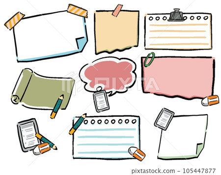 Memo and notebook sticky note style frame illustration set Memo and notebook sticky note style frame illustration set 105447877
