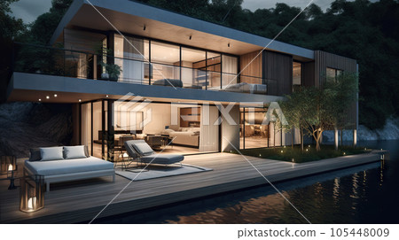 Modern Villa - Generative AI - AI generated 105448009