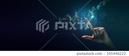 Stock graph and financial chart. Analyze stock market finance volume of stock market with Graph and chart holograph technology. High quality photo 105448222