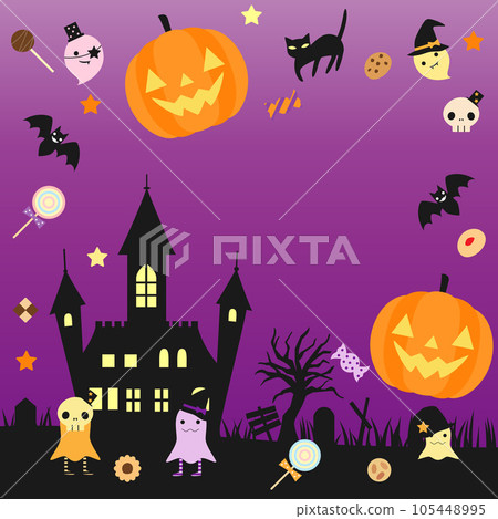 Halloween card square version studded with ghosts and sweets 105448995