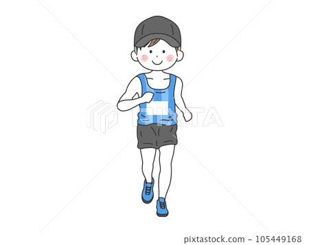 Illustration of a male marathon runner wearing a hat Illustration of a male marathon runner wearing a hat 105449168