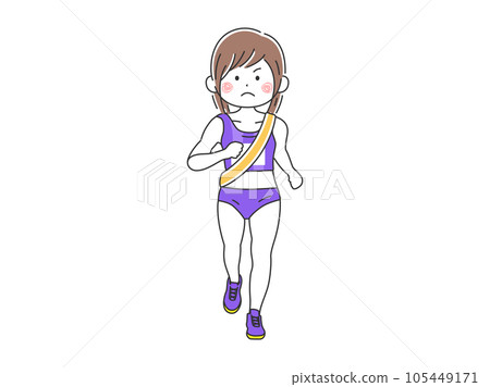 Illustration of a female Ekiden runner wearing a sash Illustration of a female Ekiden runner wearing a sash 105449171