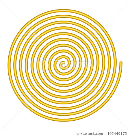 Large linear spiral. Gold colored Archimedean spiral of with ten turnings of one arm of an arithmetic spiral, rotating with constant angular velocity. Isolated illustration on white background. Vector Large linear spiral. Gold colored Archimedean spiral of with ten turnings of one arm of an arithmetic spiral, rotating with constant angular velocity. Isolated illustration on white background. Vector 105449175