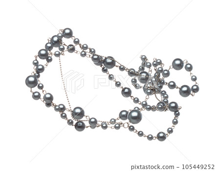 Pearl bead style necklet fly in air. Deep sea pearl bead necklace as gemstone for fashion ornament decorative items. Fashion ornament necklace to add more style. White background isolated Pearl bead style necklet fly in air. Deep sea pearl bead necklace as gemstone for fashion ornament decorative items. Fashion ornament necklace to add more style. White background isolated 105449252