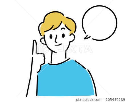 一個微笑的年輕人用手指教男性技巧 105450289