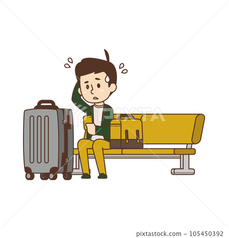 Restless male traveler [travel, trouble, meeting, business trip, dead battery] illustration 105450392