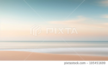 Clear blue sky sunset with horizon on calm ocean sea background. Picturesque 105451699