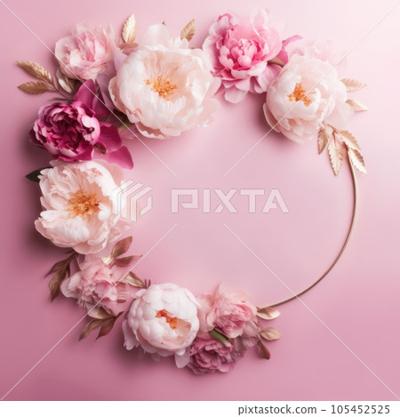 Beautiful Peonies, roses on pink background with copy space. Generative AI weber. 105452525