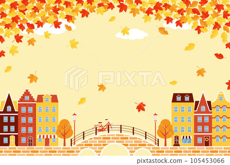 Background illustration of an autumn cityscape with flying maple leaves 105453066