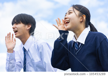 High school boy and girl calling out loud 105453289