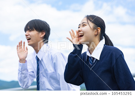 High school boy and girl calling out loud 105453291