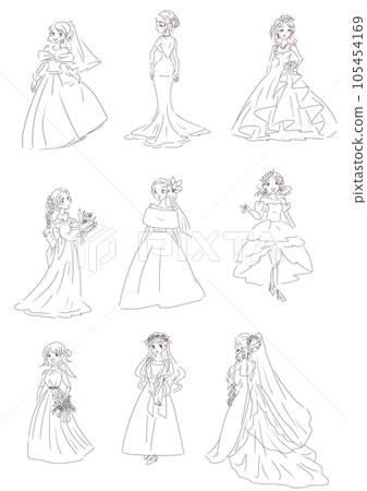 Various women in wedding dresses (white) 105454169