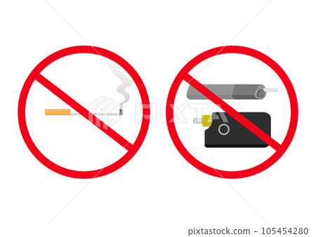 No-smoking mark for cigarettes and no-smoking mark for heat-not-burn cigarettes and e-cigarettes No-smoking mark for cigarettes and no-smoking mark for heat-not-burn cigarettes and e-cigarettes 105454280