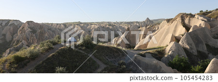 Tourist tent on a hill in Cappadocia, Turkey. Tourist tent on a hill in Cappadocia, Turkey. 105454283