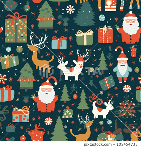 seamless pattern with Christmas trees, Christmas seamless pattern with Santa Claus, AI generated. seamless pattern with Christmas trees, Christmas seamless pattern with Santa Claus, AI generated. 105454735