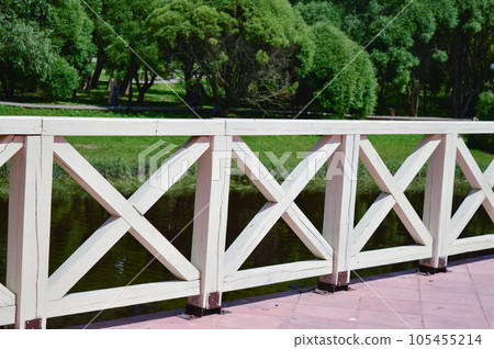 The embankment at the pond with wooden scaffolding. The embankment at the pond with wooden scaffolding. 105455214
