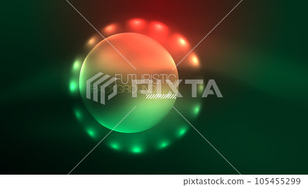Neon glowing circles, magic energy space light concept, abstract background wallpaper design 105455299