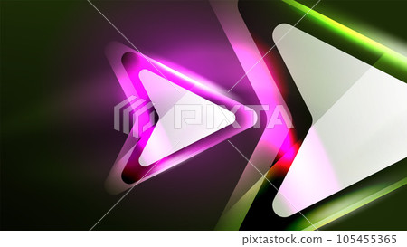 Abstract background landing page, geometric shape illuminated with glowing neon light on dark background. Futuristic city lights concept 105455365