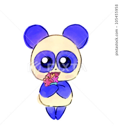 [Pose with a bouquet] Fluffy animal illustration like a stuffed animal [Panda] 105455958