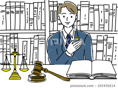 Simple line drawing illustration of a male lawyer at a legal consultation office Simple line drawing illustration of a male lawyer at a legal consultation office 105456814