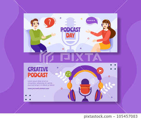Podcast Day Horizontal Banner Flat Cartoon Hand Drawn Templates Background Illustration Podcast Day Horizontal Banner Flat Cartoon Hand Drawn Templates Background Illustration 105457083