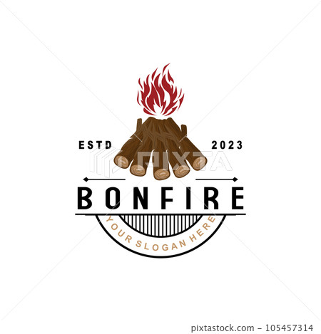 Campfire Logo Design, Bonfire Vector, Adventure Camp Outdoor Wood Flame Vintage Retro Illustration Campfire Logo Design, Bonfire Vector, Adventure Camp Outdoor Wood Flame Vintage Retro Illustration 105457314