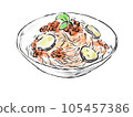 Meat spaghetti with eggplant served on a plate 105457386