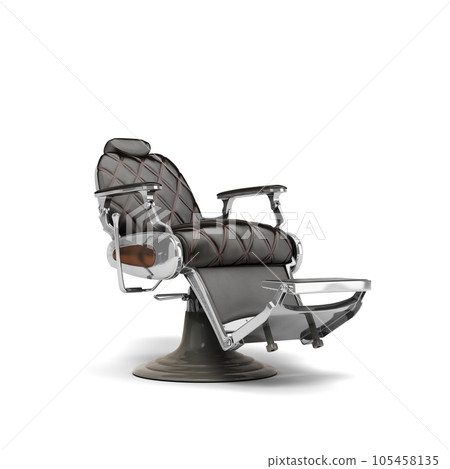 Retro black leather barber chair with chrome inserts perspective view 3d render on white 105458135