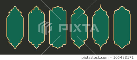 Ramadan frame shapes. Golden border with pattern for banner. Islamic luxury design elements for decoration Vintage vector templates 105458171