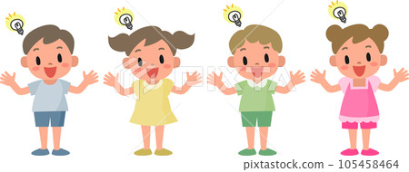 Illustration set of smiling girl and boy standing with open arms 105458464