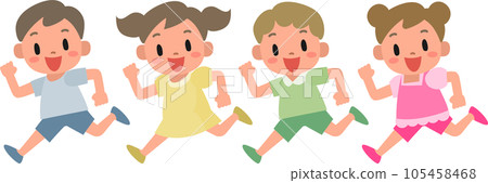 Illustration set of girls and boys running with a smile 105458468
