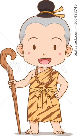 Cartoon boy in hermit costume. 105458749