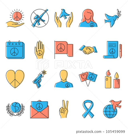 Pacifism icon set in colored line style Pacifism icon set in colored line style 105459099