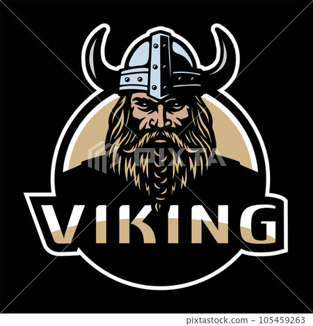 Viking warrior in a helmet with horns on a dark background. Vector illustration. Viking warrior in a helmet with horns on a dark background. Vector illustration. 105459263
