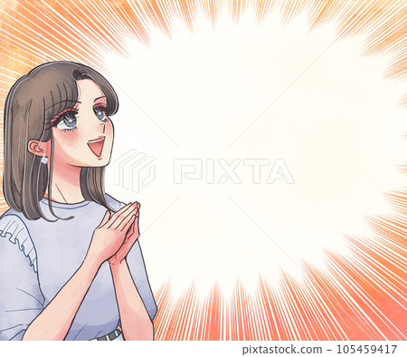 70年代少女卡通風格,充滿希望的姐姐集中線橫幅 70年代少女卡通風格,充滿希望的姐姐集中線橫幅 105459417