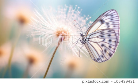 macro Photo of Paper Kite Butterfly on single pastel flower 105459451