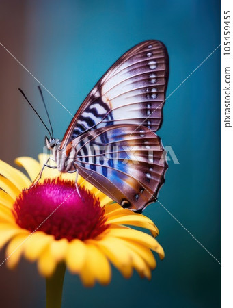 macro Photo of Blue Clipper Butterfly in single flower, vertical composition macro Photo of Blue Clipper Butterfly in single flower, vertical composition 105459455