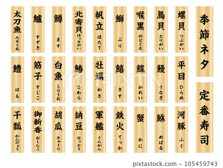 Sushi wooden plate menu vertical writing 5 105459743
