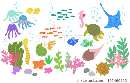 colorful sea creatures background 105460213