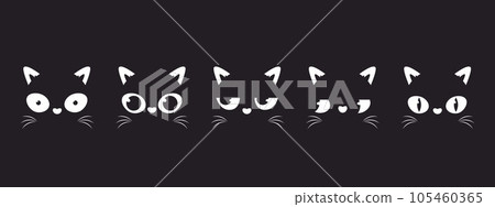 Faces black cat peeking. Stylish cats print, cute pets eyes and different emotions. Kitten look and peek, cartoon animals snugly vector background 105460365