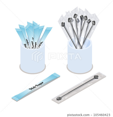 陶瓷容器中棒糖和攪拌器的等距矢量圖解 105460423